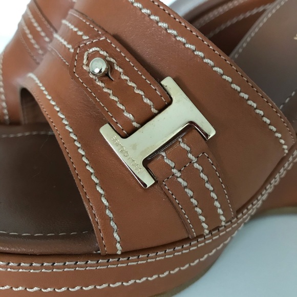 Sergio Rossi | Wedge Mules - Saddle Tan - Picture 4 of 12